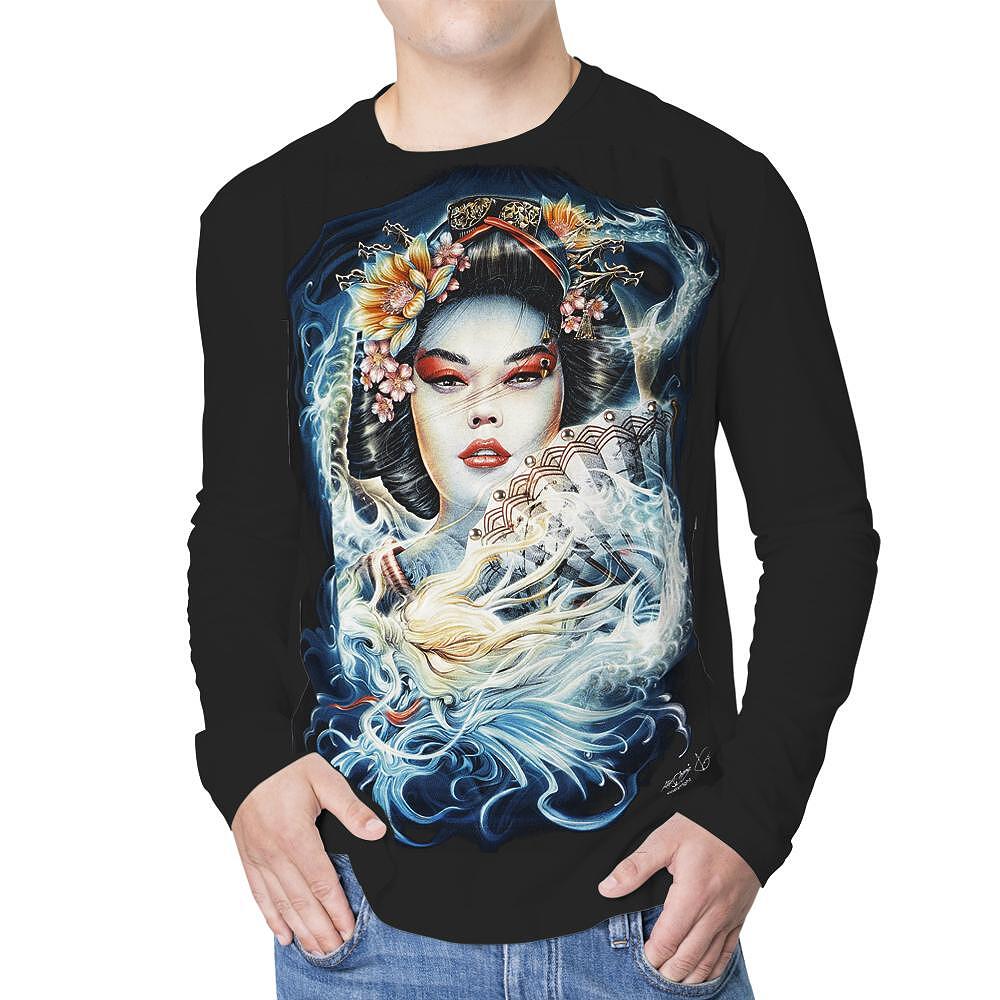 Блуза с дълъг ръкав Geisha and White Dragon 3D-154