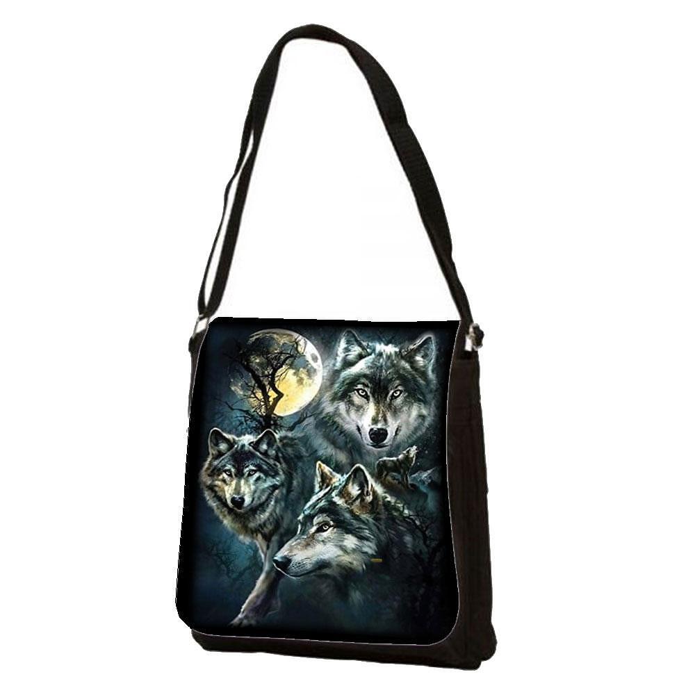 Shoulder bag Wolves on a full moon