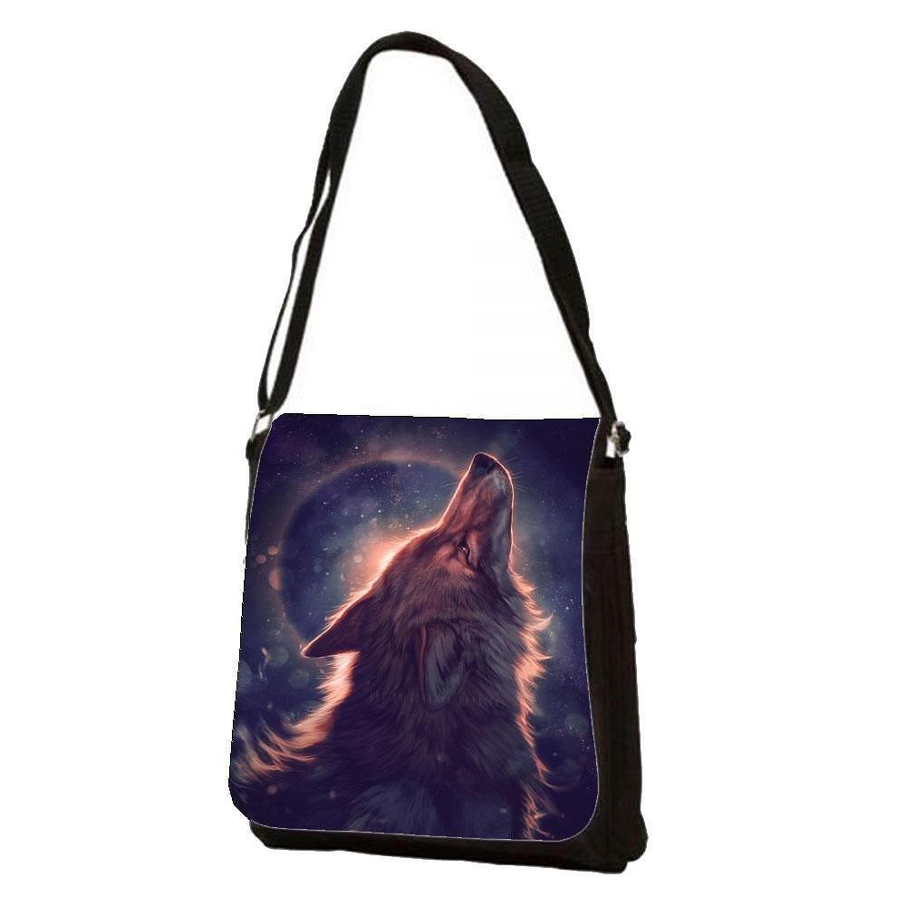 Shoulder bag Howling wolf in the night