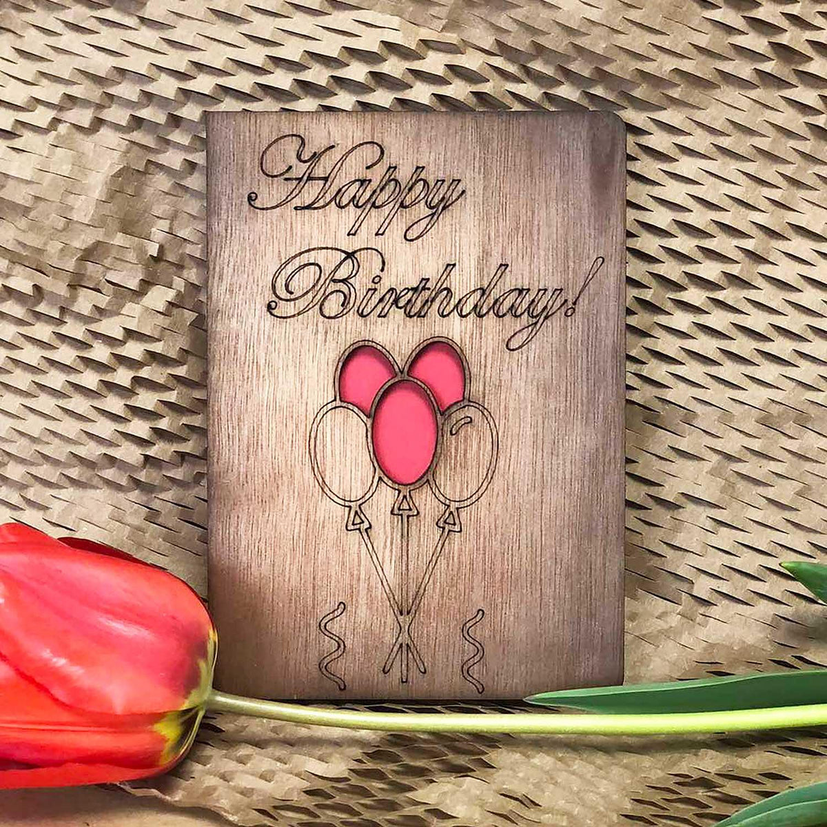 Дървена Картичка С Балони - Честит Рожден Ден! / Happy Birthday!