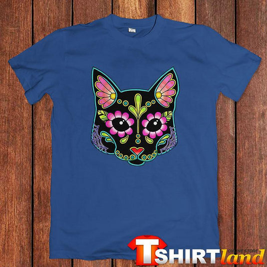 Тениска Cat in Black Skull with Flowers