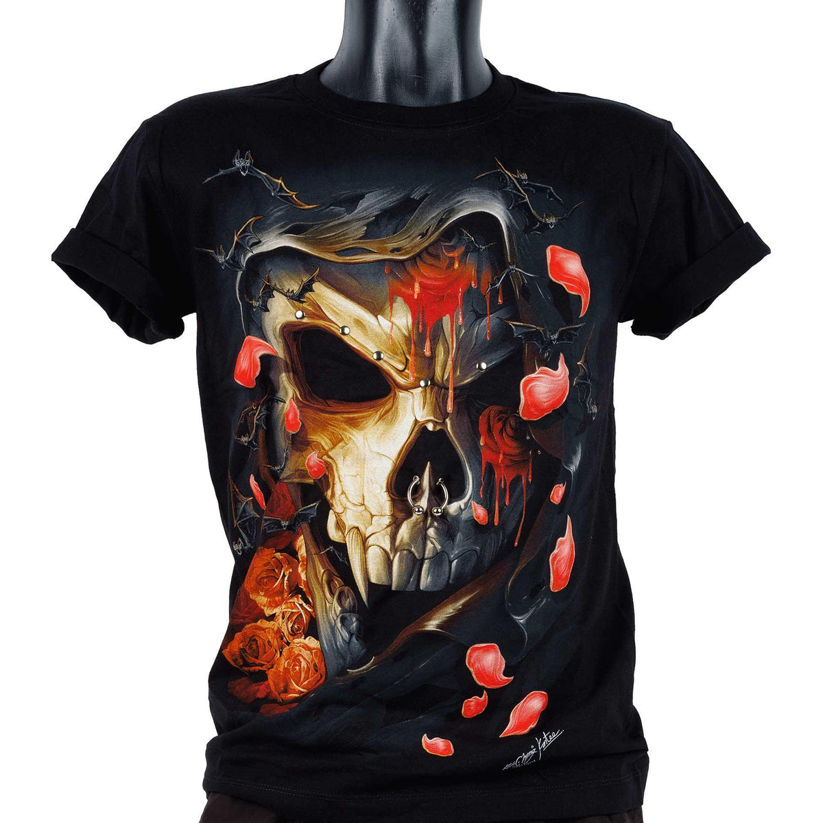 T-shirt Vampire Skeleton with Roses 3D-173