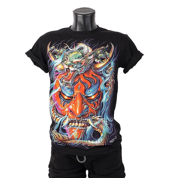 T-Shirt Red Demon Head with Dragon 4D-14